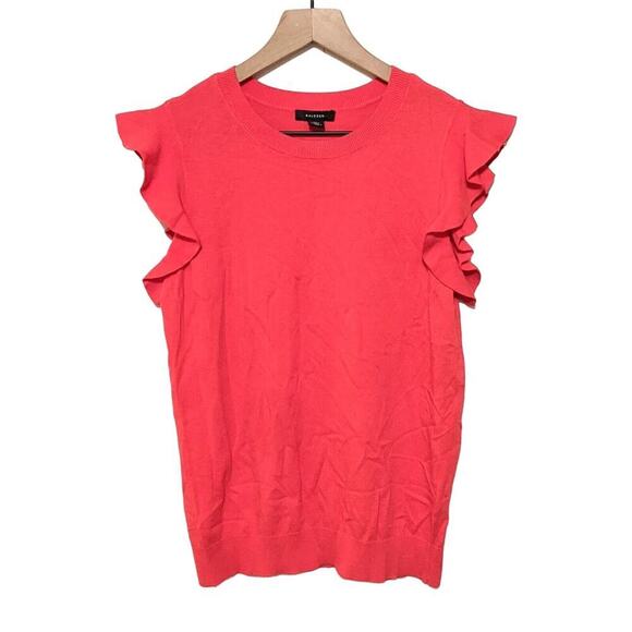 Halogen Sweater Womens S Orange Knit Short Flutter Sleeve Crew Neck Pullover - Picture 1 of 6